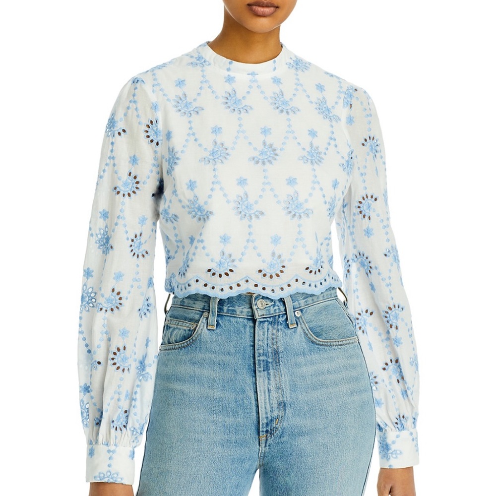 Aqua eyelet crop top, size Small